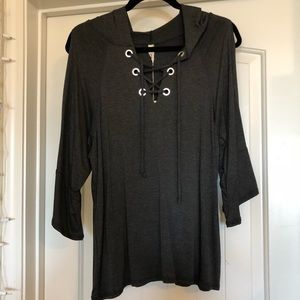 Elan Gray Cold Shoulder Tunic Hoodie